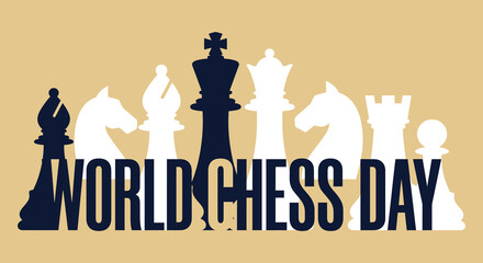 Chess pieces arrangement with world chess day typography a vector illustration chessboard game strategy © Amana Khan