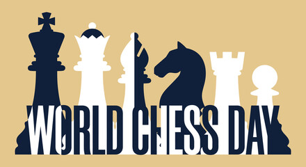 Chess Pieces Illustration With Text A Colorful Vector Graphic For International Chess Day chessmen © Amana Khan