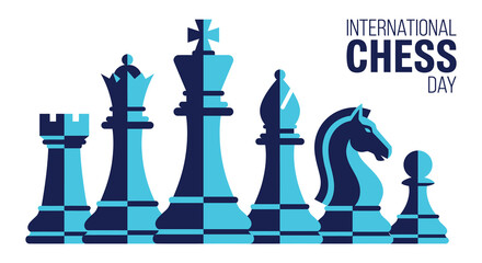 Chess pieces in blue and white a vector illustration for international chess day celebrations © Amana Khan