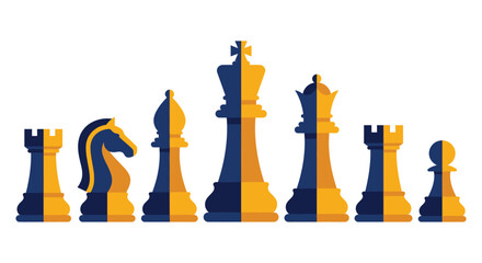 Chess Pieces Arrangement A Flat Vector Illustration With Alternating Blue And Yellow Tones chessmen © Amana Khan