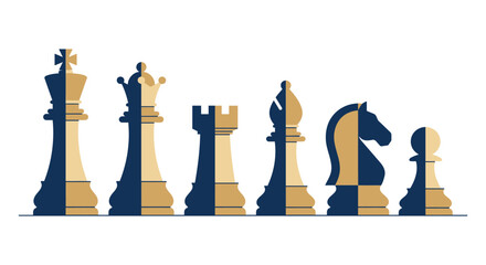 Chess Pieces Arrangement A Vector Illustration With Two tone Gold And Navy Blue Colors © Amana Khan