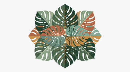 Colorful tropical monstera leaves arranged in a circular pattern. © Andini