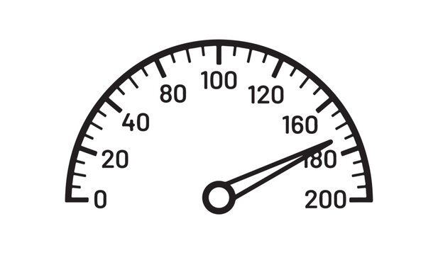 Sleek black speedometer gauge with evenly spaced markings indicating maximum velocity, isolated on transparent background 