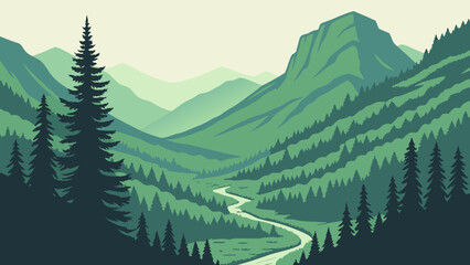 Fototapeta premium National Park Mountain Landscape Vector 