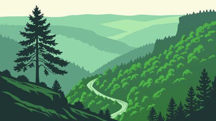 Fototapeta premium National Park Mountain Landscape Vector 