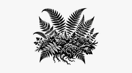 Detailed black and white fern leaf illustration. © Berkah