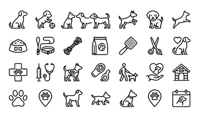 Fototapeta premium Dog care and veterinary line icons set
