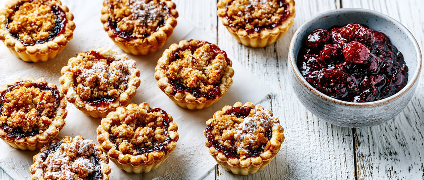 Jam Crumble Pastry Bites on White Table &ndash; AI Generative