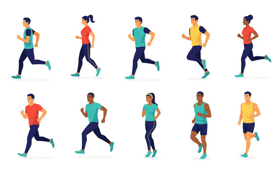 Diverse group of runners illustration vector people running for fitness and sport