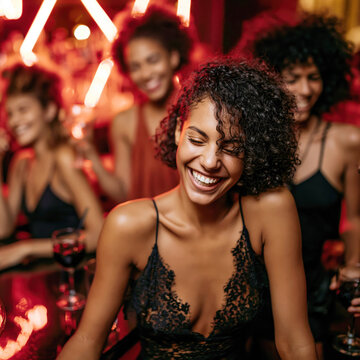  Friends Enjoying Cocktails at Nightclub - Generative AI - no real persons