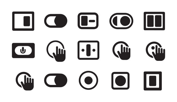 Modern ui icons of light switches and touch sensors for controlling home electrical system.