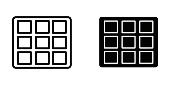 Grid layout icon with nine cells in outline and filled styles on white background