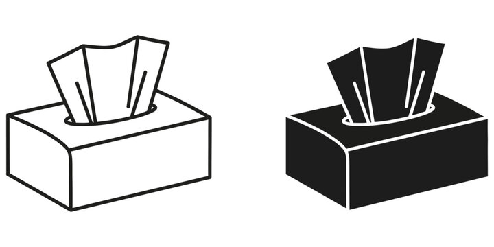 Tissue box with paper emerging in a clean flat design against a white background