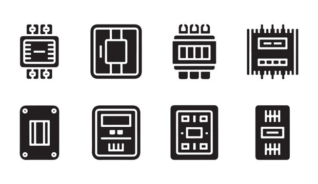 Industrial electric meter and circuit breaker equipment icon collection for schematics.