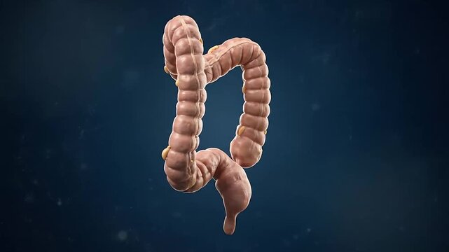 Dynamic sequence illustrating the transformation of human intestine from initial formation to complex organ with detailed