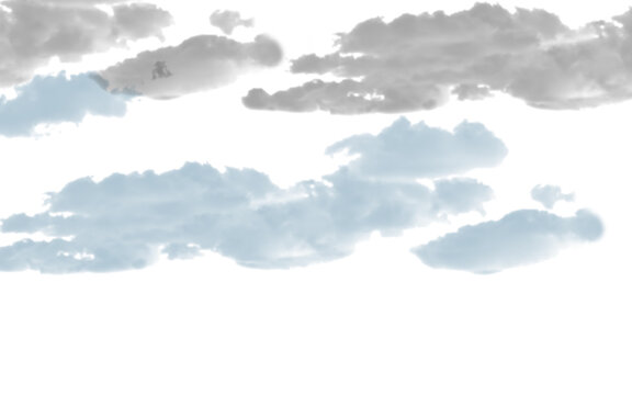 Soft fluffy blue and gray clouds drifting in the bright sky