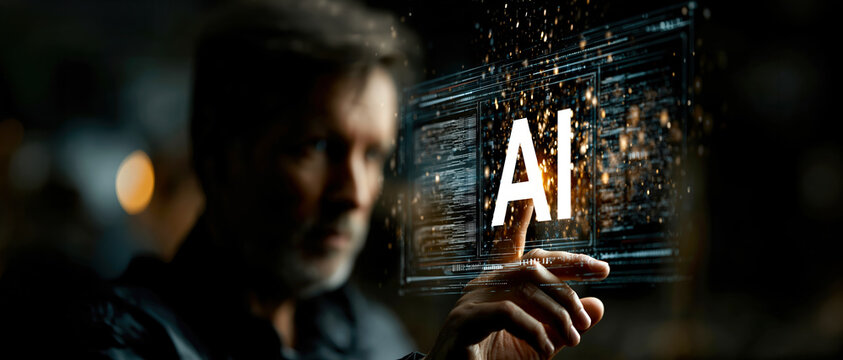  Futuristic AI Interface in Human Hand - Generative AI - no real persons