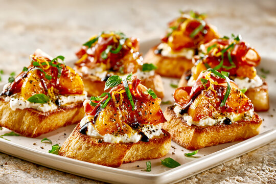 Peach Ricotta Crostini with Prosciutto and Basil &ndash; AI Generative