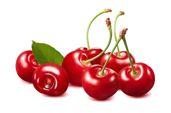 Fresh sweet cherries isolated on white background. Real photography.