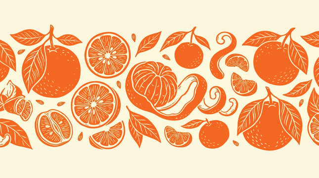 Vibrant illustration of various fruits and leaves arranged artistically