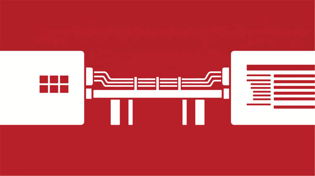 API Integration Bridge Connecting Two Application Platforms with Data Flow &mdash; Minimal Flat Vector for Software and Technology