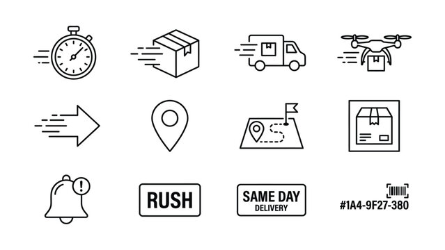 Fast delivery icons with truck, drone, and package
