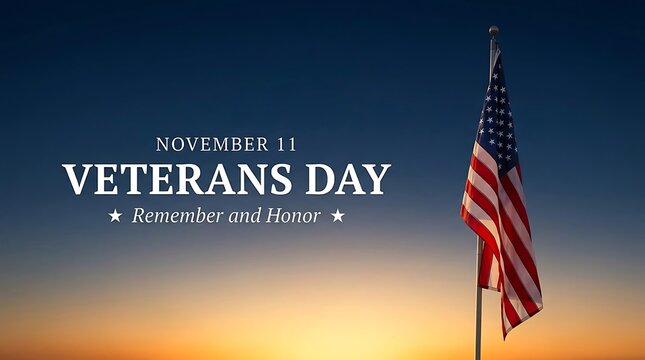 Veterans Day graphic with American flag and remember honor text