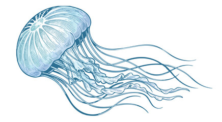 Detailed illustration of a blue jellyfish with flowing tentacles © colorshapppy