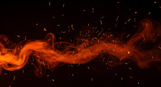Orange flame sparks on black background