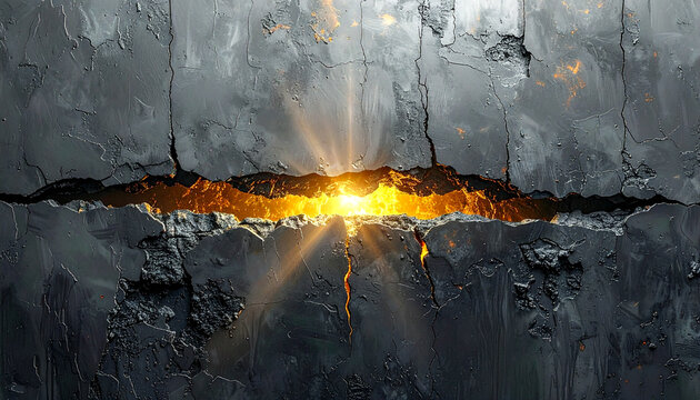 Cracked Concrete Wall with Glowing Light Breaking Through
ひび割れたコンクリート壁から光が差し込むイメージ