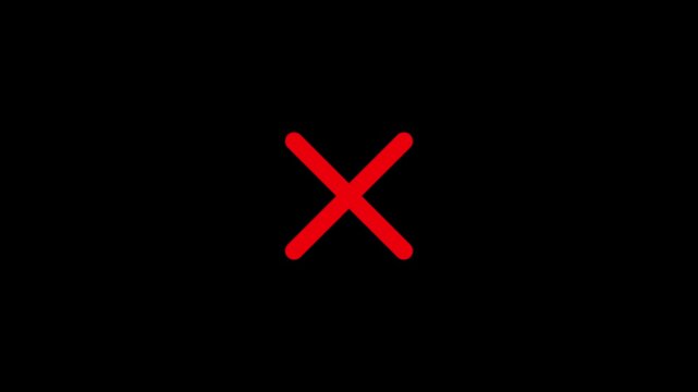 Red x mark symbol graphic animation loop a clean x symbol glowing against a solid black background, suitable for warning or error notification motion cross error warning delete cancel