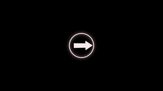 White arrow inside glowing circular frame on black background a clean pointing right, surrounded by a subtle ring set against a deep circle direction right navigation sign