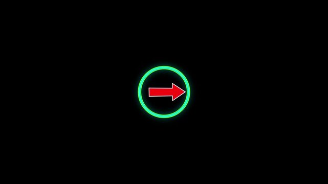 Animated red arrow with rotating green circular progress ring a central right surrounded by a loading or indicator on a black background circle loading rotation direction navigation