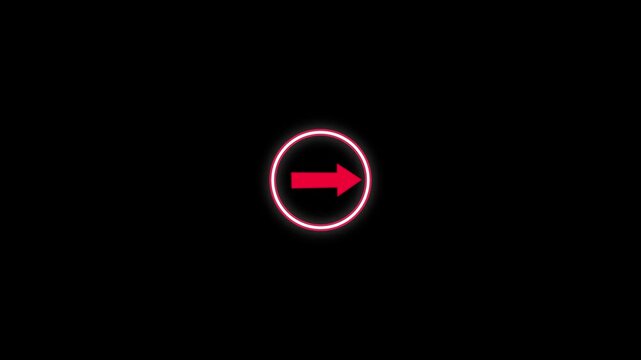 Red glowing right arrow inside circle graphic a striking neon pointing right, surrounded by a circular outline on a black background neon direction pointer navigation sign