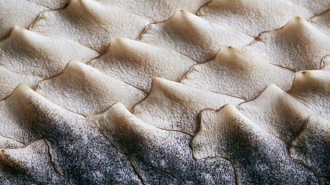 Macro photography of the intricate overlapping dermal denticles on a shark skin surface