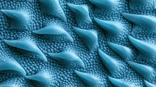 Macro photography of sharp blue dermal denticles covering a shark skin surface