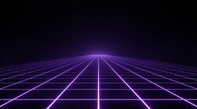 Neon Grid Horizon Abstract Digital Background with Glowing Purple Line Network, Purple Grid Horizon Futuristic Landscape, Glowing Wireframe Perspective, Dark Space Seamless Loop SEO Friendly Design