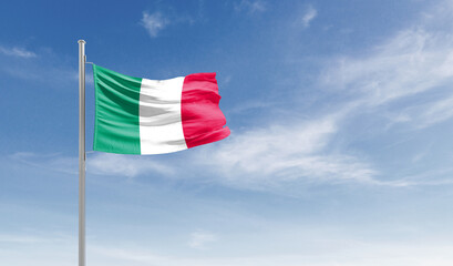 Italy national flag waving in the sky.