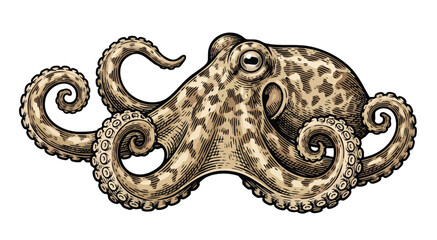 Intricate vintage octopus illustration with detailed tentacles © colorshapppy