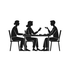 Fototapeta premium Colleagues sit around a table having a professional discussion in this clean black silhouette.