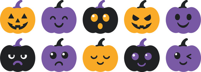 Obraz premium Halloween pumpkins with different happy and sad faces isolated