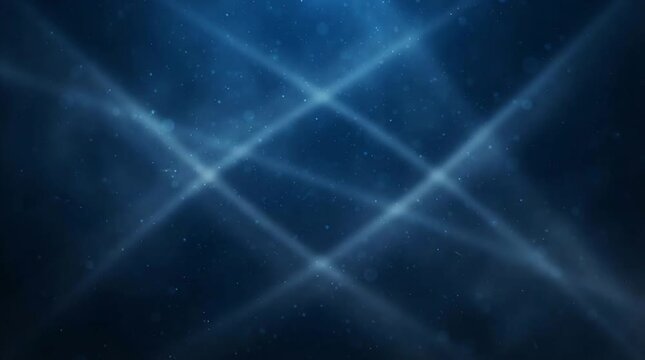 Abstract blue light beam background with blue glow, cross beam, particle dust, dark space, smooth gradient, soft haze, and glowing line for seamless looping digital design texture pattern