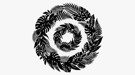 Intricate black and white fern leaf circular pattern design. © Yami