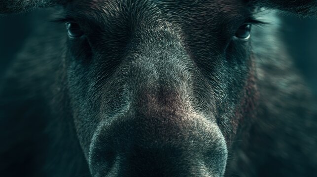 Close Up Majestic Moose Face With Detailed Fur Texture