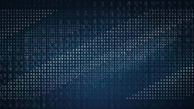 Abstract digital background with flowing binary code numbers in deep blue cyberspace environment