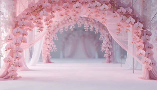 Pastel Pink Archway Canopy with Bottom Copy Space