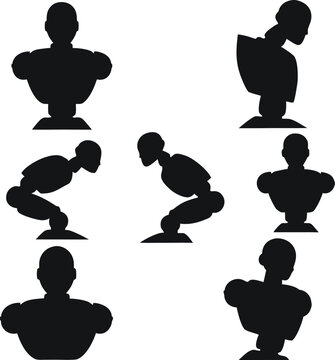Black and White Children Boy Silhouette Vector Set with Running Soccer Dance Karate and Sports Action People Illustrations Isolated on White Background