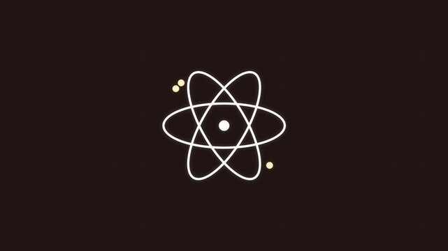 Spinning atom with orbiting electrons on dark background