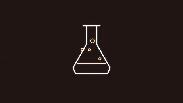 Animated science beaker icon with bubbling liquid on dark background