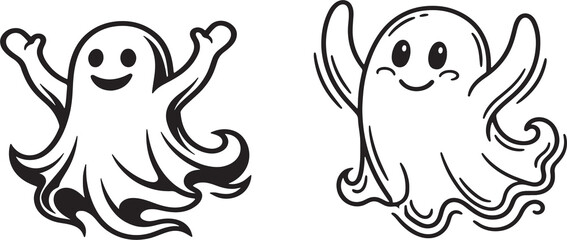 Obraz premium Two smiling ghosts isolated on transparent background for halloween decorations